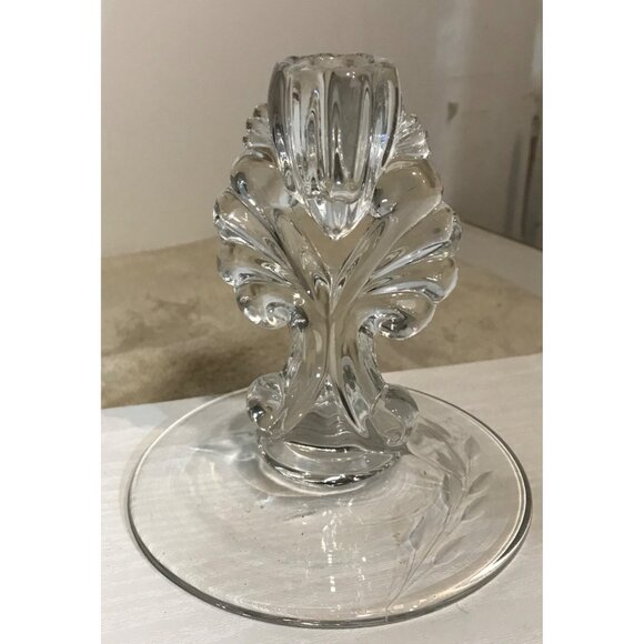 New Martinsville Candlestick Holder Single Etched Floral Base Design 5.25" - Picture 2 of 10